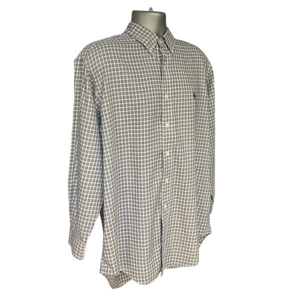 Vintage Ralph Lauren Blue and White Checked  Yarmouth Button Down Size 16 1/2 - Picture 2 of 8